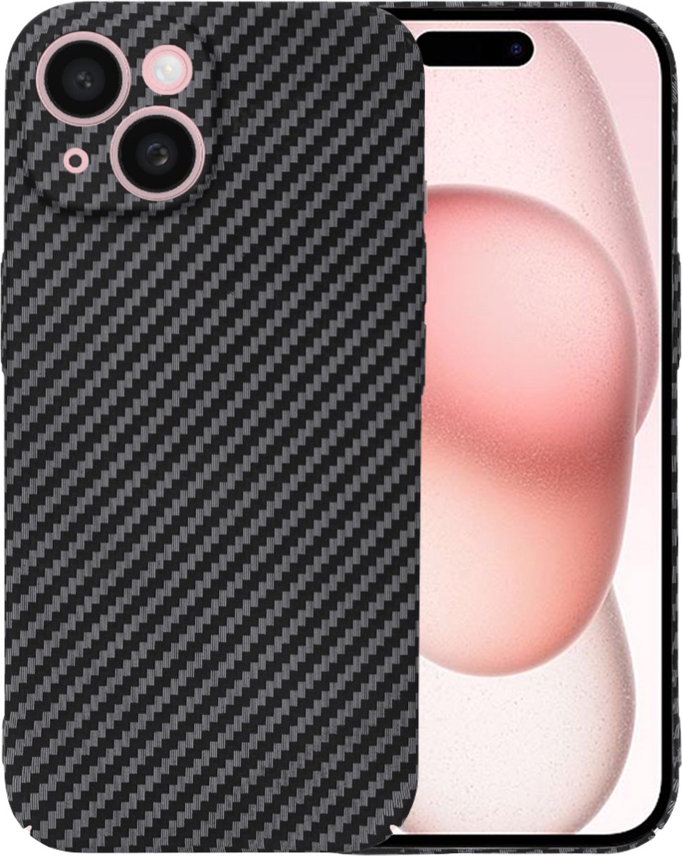 Techsuit Carbonite FiberShell Carbon Back Cover hoesje voor Apple iPhone 15 - Zwart