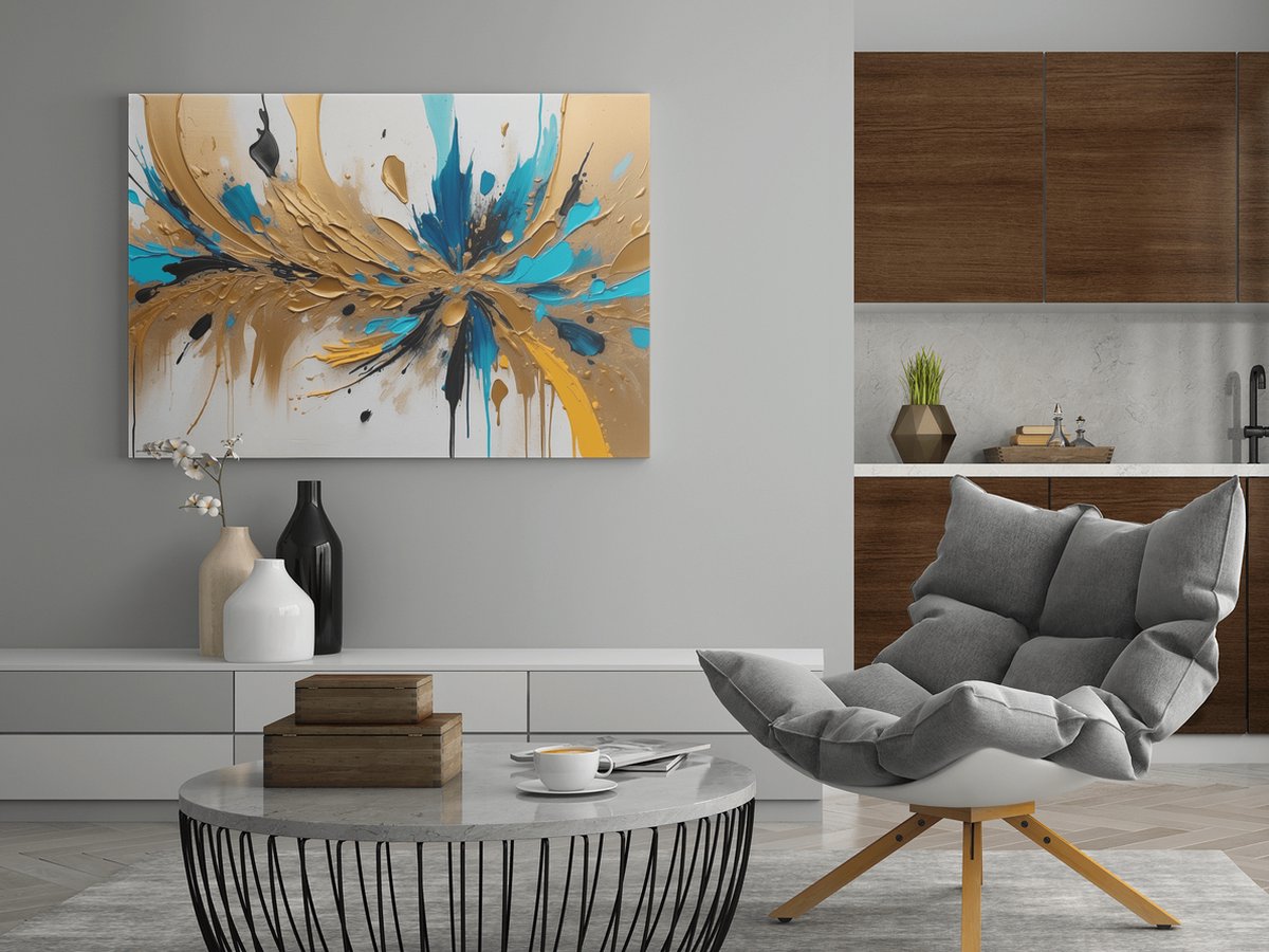 Canvas Schilderij - Abstract - Kunst - Olieverf - Goud - 90x60x2 cm