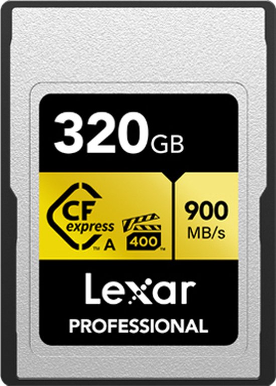 Lexar CFexpress PRO Type A Gold Series 320GB - Lezen 900MB/s, Schrijven 800MB/s - VPG400