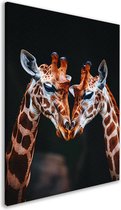 Giraffen schilderijen - Dieren schilderij - Canvas schilderijen Donkere achtergrond - Wanddecoratie modern - Schilderijen canvas - Wanddecoratie woonkamer canvas 60x90 cm