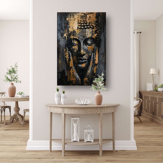 Tableau Bouddha - Décoration murale sculpture - Tableau peinture Or - Décoration murale classique - Tableaux sur toile - Toile décoration salon 100x150 cm