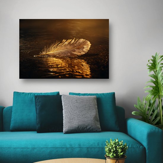 Décoration murale plumes - Tableau nature - Peintures toile Water - Tableau vintage - Peintures toile - Accessoires chambre toile 120x80 cm