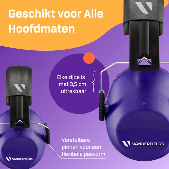 Vanderfields V-Slick - Gehoorbeschermer voor Volwassenen – 26 dB SNR Hoge Geluidsdemping – Opvouwbaar en Comfortabel – Concentratie, Klussen, Tuinieren, Schietsport - Paars