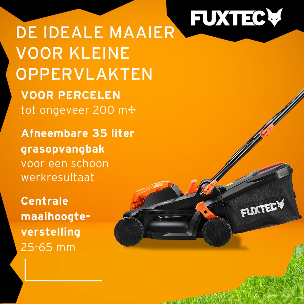 Accu grasmaaier 40V (2X20V) - FUXTEC FX-E1RM20 - breedte 33cm 2 accu's Li-Ion 2Ah, dubbele lader 2,4A, vultrechter 35L – foto 4