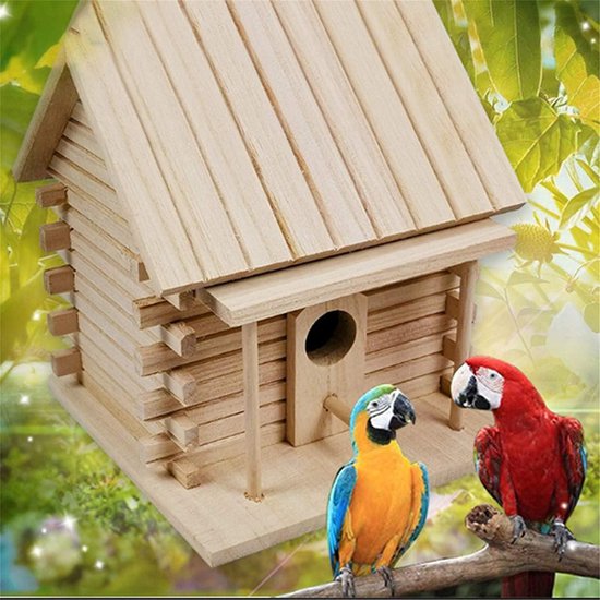 Tuin mijl® Nieuwigheid Houten Hanging Bird House Hotel | Natuurlijke Hout Wilde Vogel Nesting Box voor de Tuin | Log Cabin Bird Hut Tuin Decoraties Both