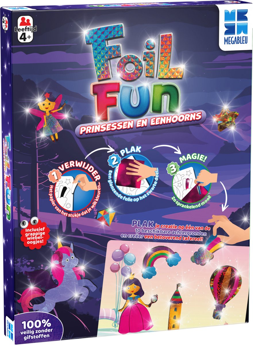 Megableu Foil Fun: Prinsessen en Eenhoorns - Creatief Knutselspel voor Kinderen - Knutselen met Folie en Stickers - Kunstwerkjes Maken zonder Knoeien