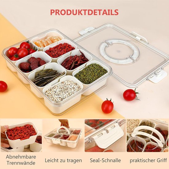 Plateau à Collation avec Couvercle, 8 Carrés Boîte de rangement de Plateau à Collation avec Couvercle, 8 Carrés Boîte de rangement de