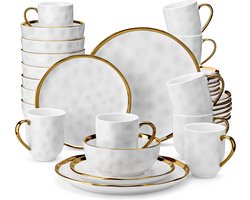 Luxueuze Porseleinen Serviesset - Servies 32 delig - Serviesgoed 32 stuks - Bordenset 8 persoons - Borden, Kopjes, Mokken en Kommen - Wit met Gouden Versiering