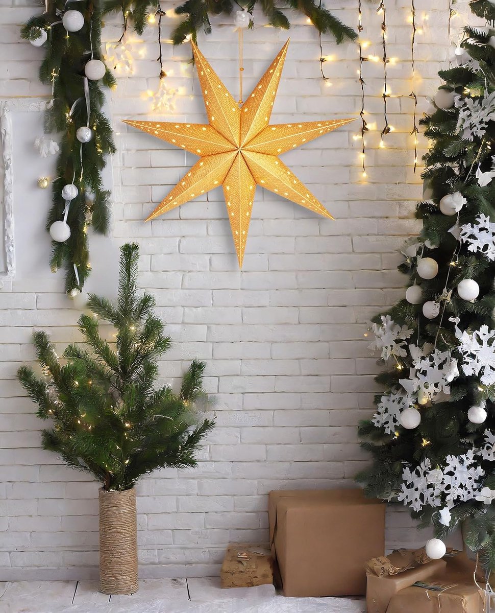 EGLO Kerstster voor binnen, decoratieve ster verlicht van papier om op te hangen, lichtster in wit, 3D adventsster met kabel, E14
