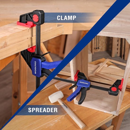WORKPRO 2 stuks 300 mm stevige houtbewerkingsslangklemmen, 136 kg met één hand, snelspanklemmen, houtklemmenset voor houtbewerking met de hand