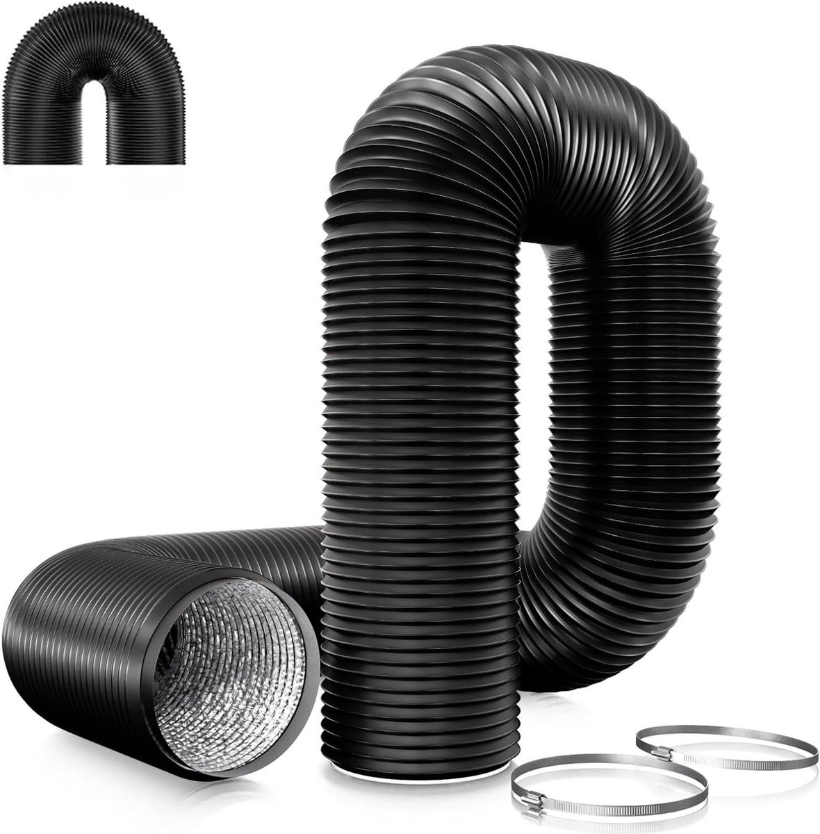 Flexibele aluminium buis - Ø100 mm - PVC afvoerslang - Flexibele luchtleidingen - Zwart - Lengte 5 m - Afzuigkap - Mobiele airconditioning - Hydrocultuur - Buisventilator