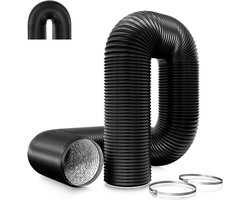 Flexibele aluminium buis - Ø100 mm - PVC afvoerslang - Flexibele luchtleidingen - Zwart - Lengte 5 m - Afzuigkap - Mobiele airconditioning - Hydrocultuur - Buisventilator