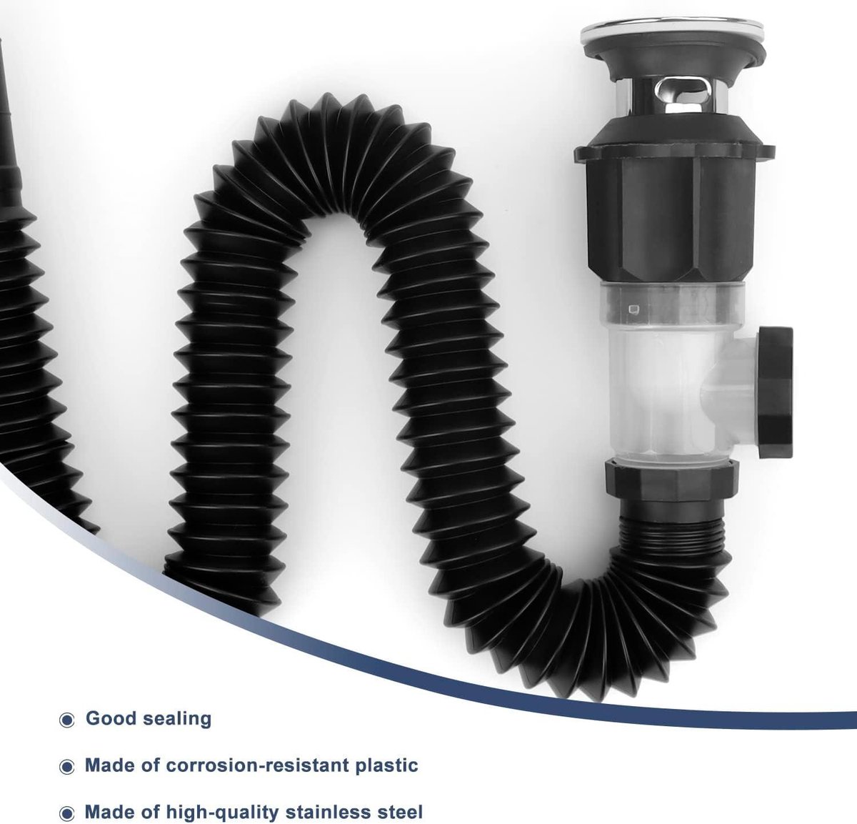 Wastafel Gootsteen Afvoerslang, Anti Geur Uitbreidbaar Flexibele Afvoerpijp Zwart PVC Waterleiding Gootsteen Riool Afvoerbuis S Trap Tubing voor Keuken Badkamer Universeel(Multifunction
