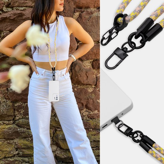 Chaîne de téléphone portable Cadorabo pour Honor MAGIC 4 LITE en JAUNE - GRIS - Étui pour téléphone portable avec cordon de sangle réglable à accrocher autour du cou