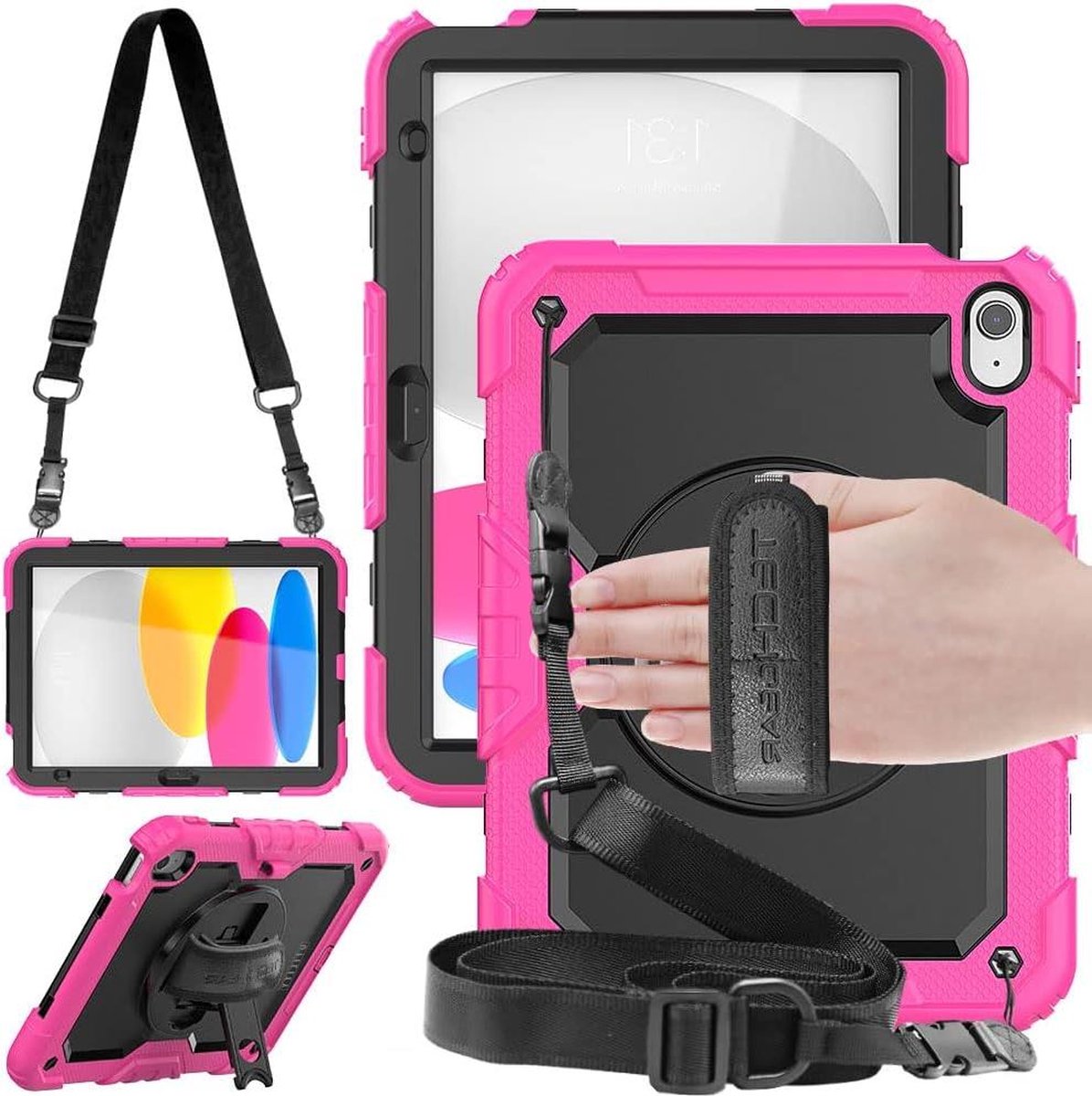 Apple iPad 10 2022 Heavy Duty Shockproof Case 360 graden roterende stand - Roze