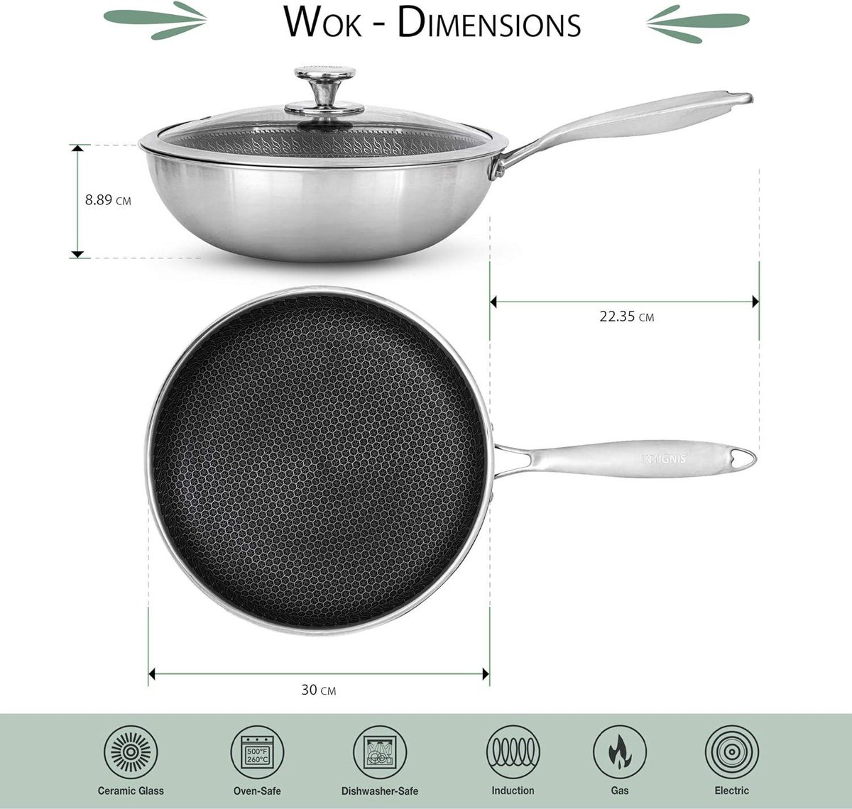 INTIGNIS® Wok with Oven-Safe Lid - Anti Scratch Kitchen, for Sautéing