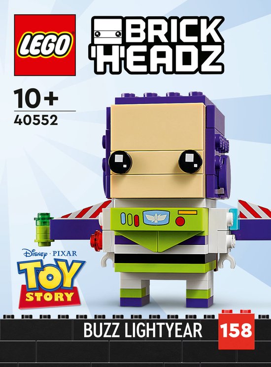 LEGO BrickHeadz Buzz Lightyear 40552 met paarse hoofdband en groene borstplaat.