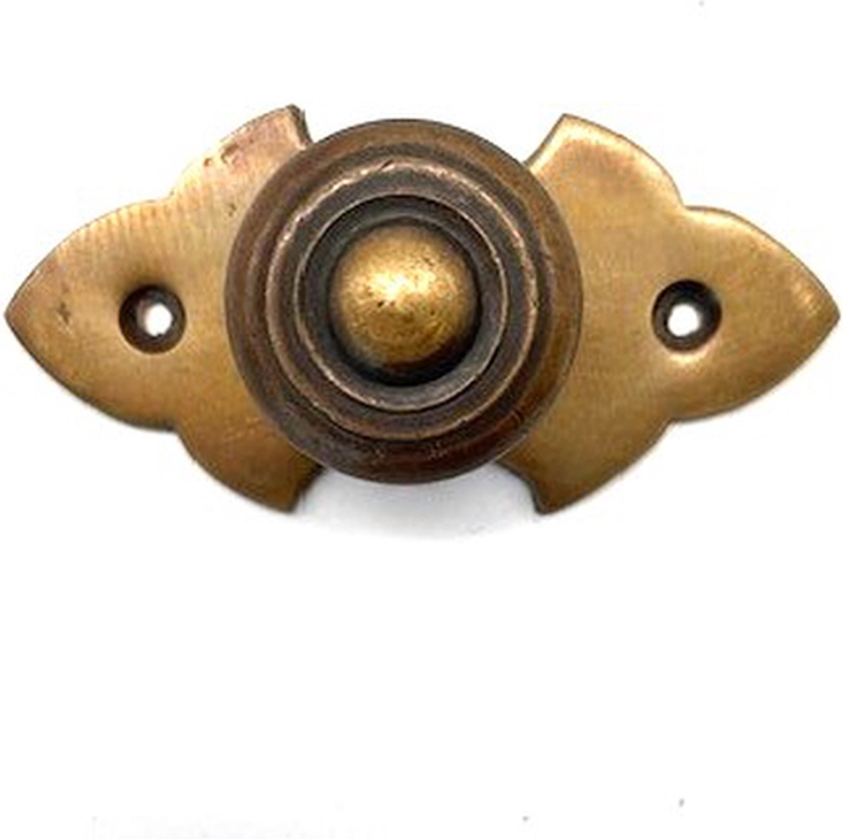 Knop Messing antiek met achterplaat 73x35mm