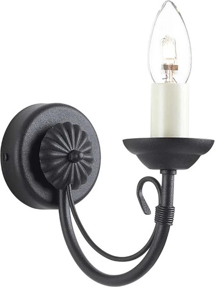 Landelijke Wandlamp - Steady Lighting - Metaal - Landelijk - E14 - L: 21cm - Voor Binnen - Woonkamer - Eetkamer - Zwart