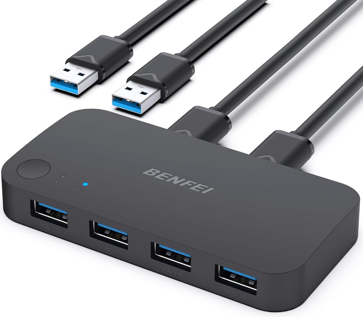 Benfei USB 3.0 Switch met 4 Poorten - 2 PC's delen 4x USB 3.0 Poorten - USB KVM Switch Zwart