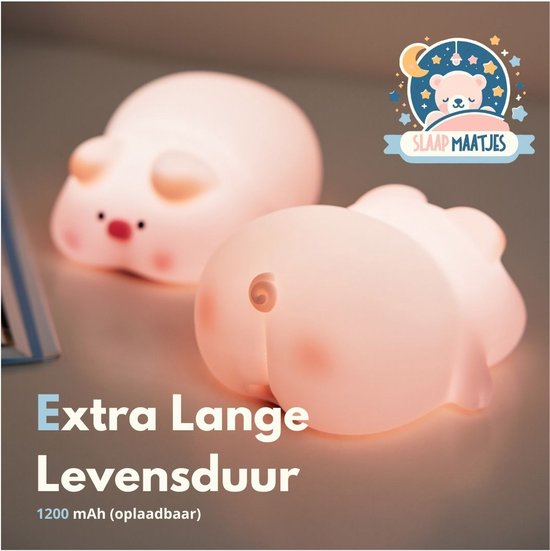 Kinder Nachtlampje Varken - Nachtlampje Baby - Met aanraaksensor- Veilig voor kinderen - USB Oplaadbaar - Dimbaar - LED - Slaap Maatjes van Little Dreamz. — afbeelding 2