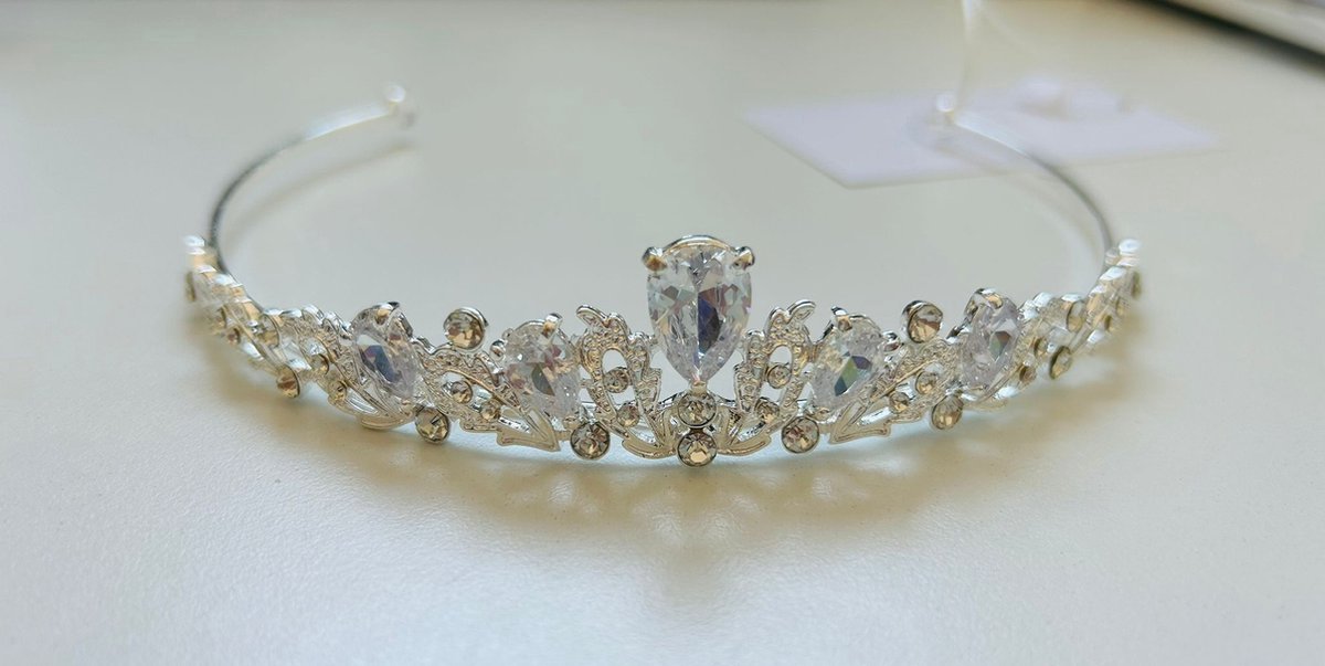 Bruid Tiara Insteekmodel Zilver met Bergkristallen – Elegante Haar Kroon voor Bruiloft — afbeelding 7