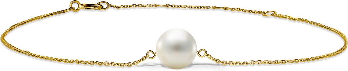 Miore Pure Armband Dames - 14 Karaat Goud - Zoetwaterparels - Handgemaakt Schakelarmband - 2.15 cm