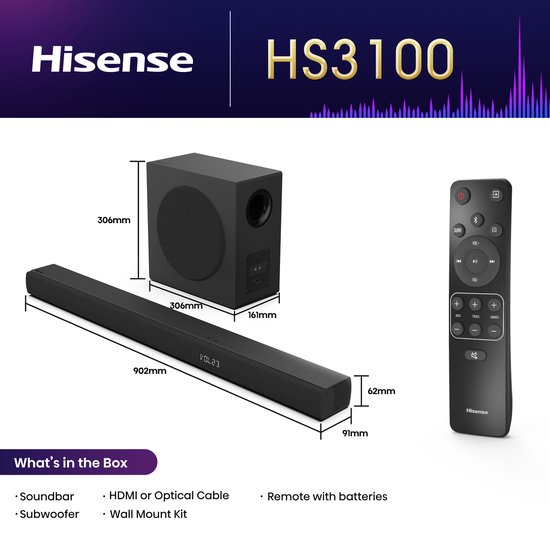 Hisense HS3100 soundbar luidspreker Zwart 3.1 kanalen 480 W van Hisense — afbeelding 5
