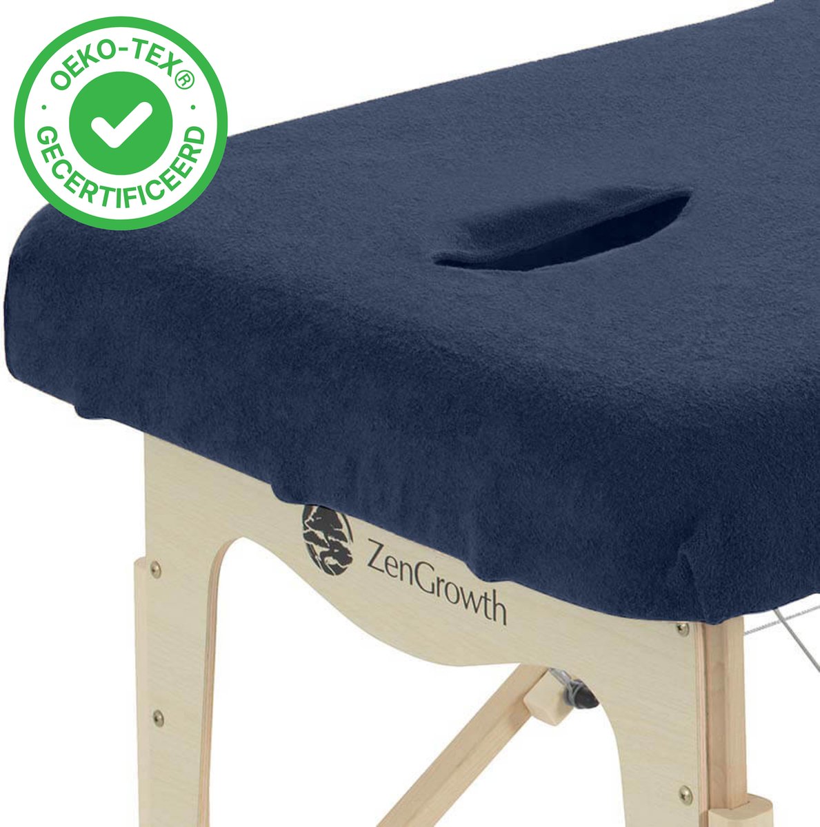 Goedkoopste ZenGrowth® Badstof Hoeslaken Massagetafel Marineblauw – Met uitsparing – 280 gram/m2 dikte – Geschikt voor massagetafels met lengte 180 tot 185 cm – 63 tot 71 cm breedte – Stretch materiaal