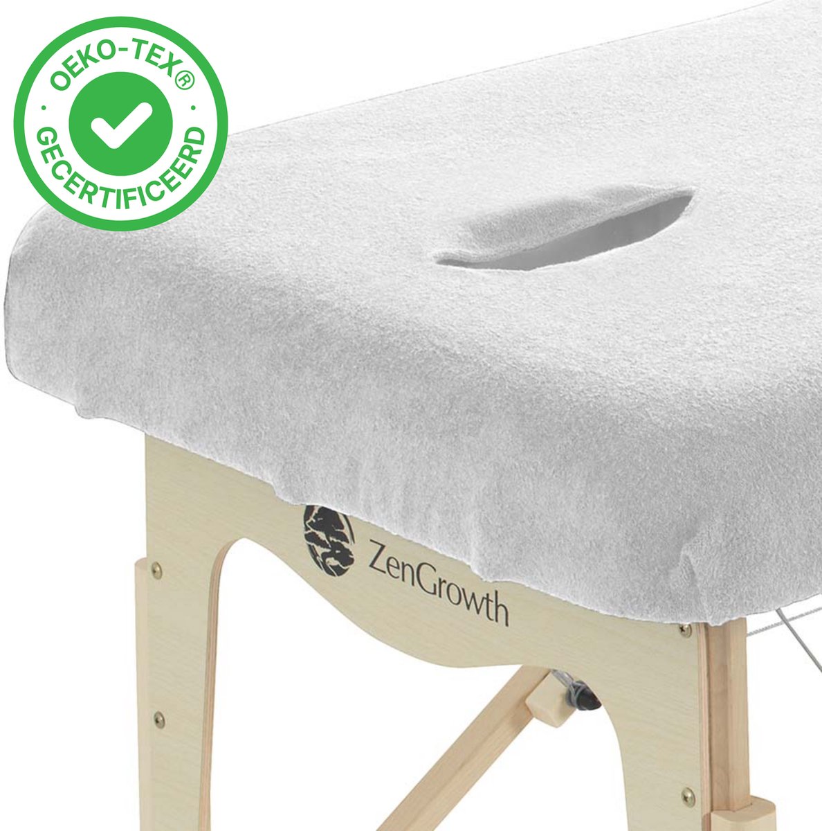 Goedkoopste ZenGrowth® Badstof Hoeslaken Massagetafel Wit – Met uitsparing – 280 gram/m2 dikte – Geschikt voor massagetafels met lengte 180 tot 185 cm – 63 tot 71 cm breedte – Stretch materiaal