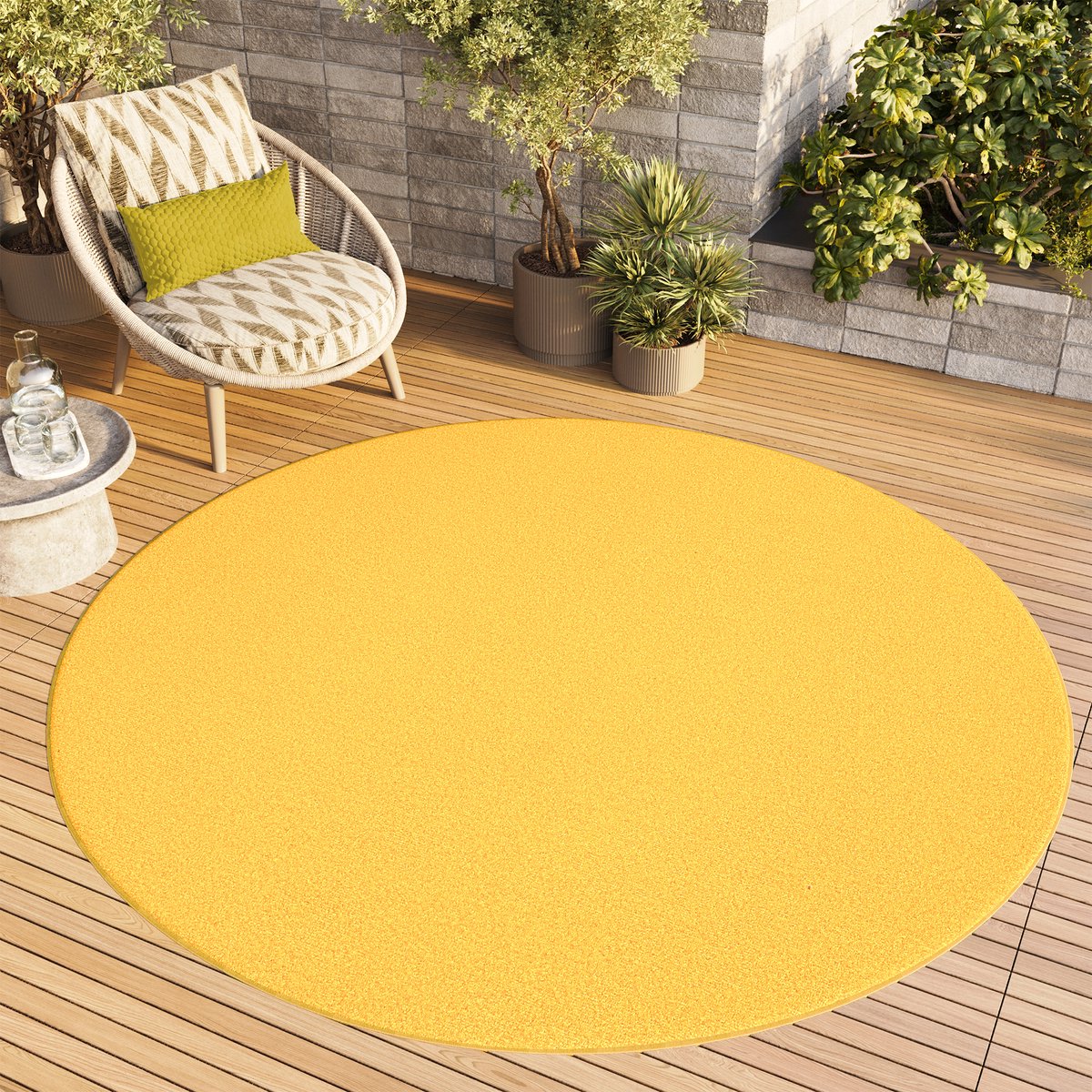 Tapiso Mono Rond Vloerkleed Geel Laagpolig Effen Tapijt Maat- 100x100