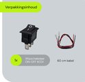 Verpakking met een zwarte KCD1 wipschakelaar en een 60 cm kabel met rode en zwarte draad.
