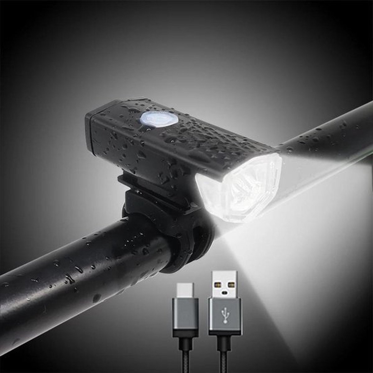CHPN - Voorlicht - Fietslamp - Fietsverlichting - Voorlamp - 400 lumen - USB-kabel - Zwart - Voorlicht - koplamp - Voorlamp voor op fiets - Veilig in het donker fietsen