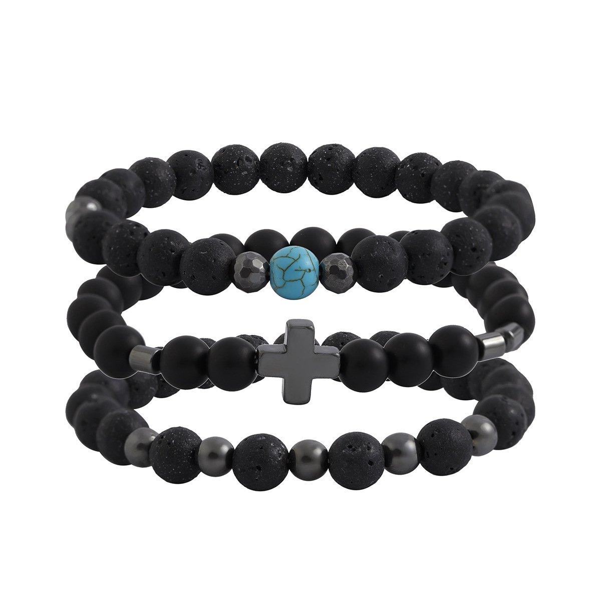 Helin life Armband Heren- Armband set Heren - Natuursteen&vulkanische steen- Armbandje Mannen-3stuks- Cadeau