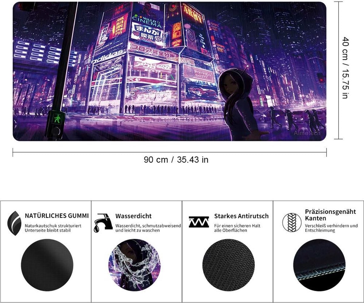 Grote Gaming Muismat XXL | 900 x 400 mm | Antislip & Waterdicht | Bureauonderlegger