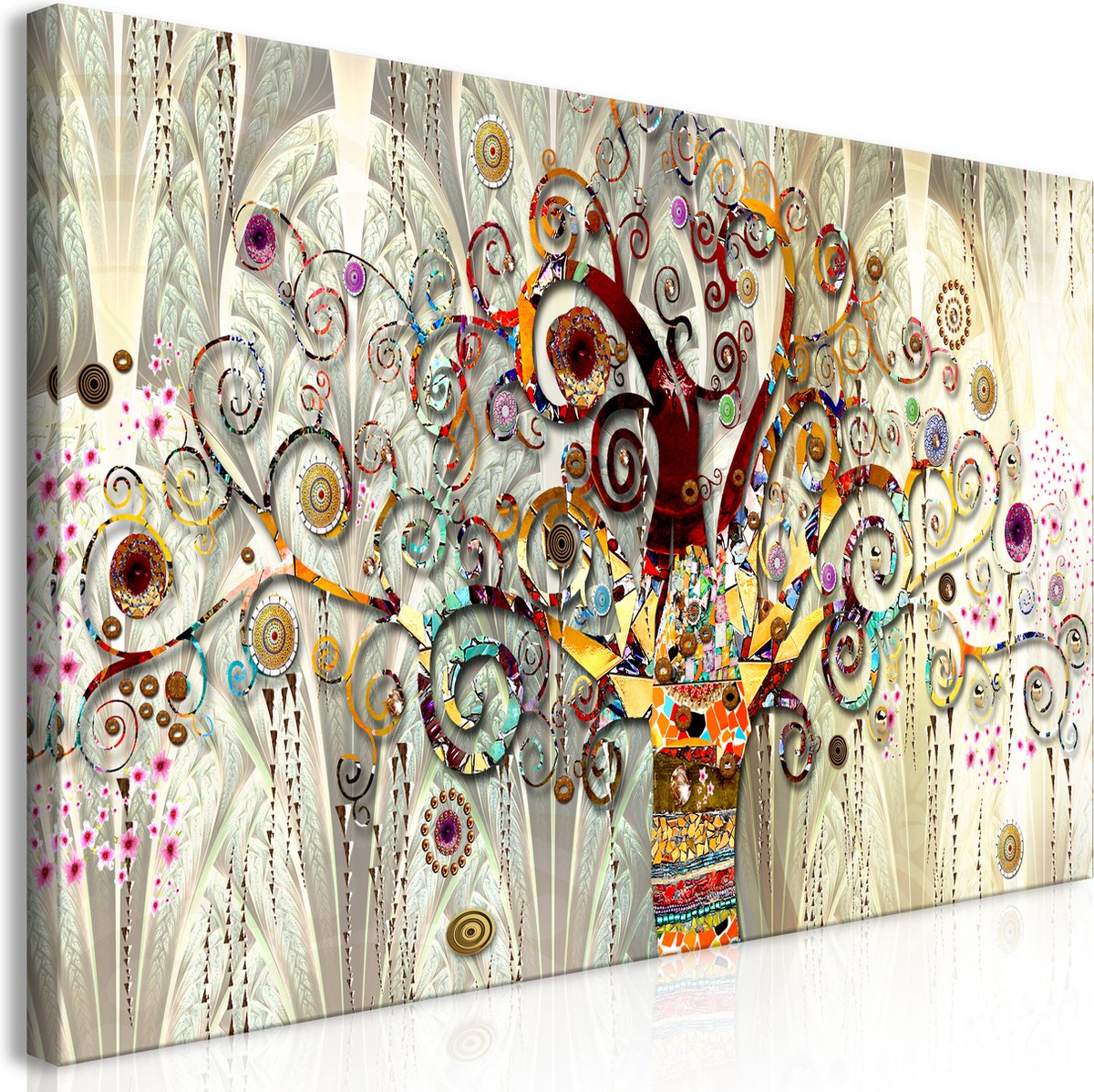 karo-art Schilderij - Levensboom II , abstract, Multikleur, print op echt Italiaans canvas, voor slaapkamer en woonkamer, Wanddecoratie