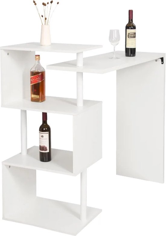 MS® - Draaibaar barmeubel - Open kast - Opbergkast met open vakken - Bistro bar meubel - Keukenmeubel - Wit - L 135 x B 34 x H 112 cm