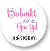 20x Sluitsticker Bedankt voor de fijne tijd - Roze Afscheid - Sticker met naam - Cadeausticker - Sluitsticker - Rond - 40mm - 20 stuks - Wensetiket - Afscheid - Basisschool - Uitdelen - Traktatie - Uitdeeltraktatie - Collega