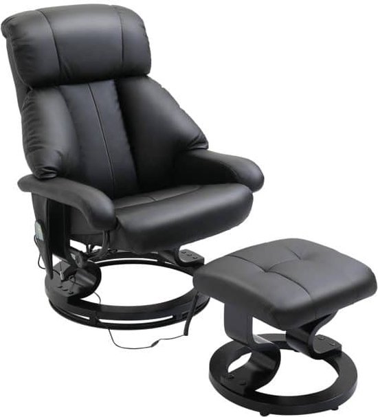 Luxe Fauteuil Massage Relaxstoel met Voetenbank - 10 Vibratiepunten en Verstelbare Rugleuning, Zwart