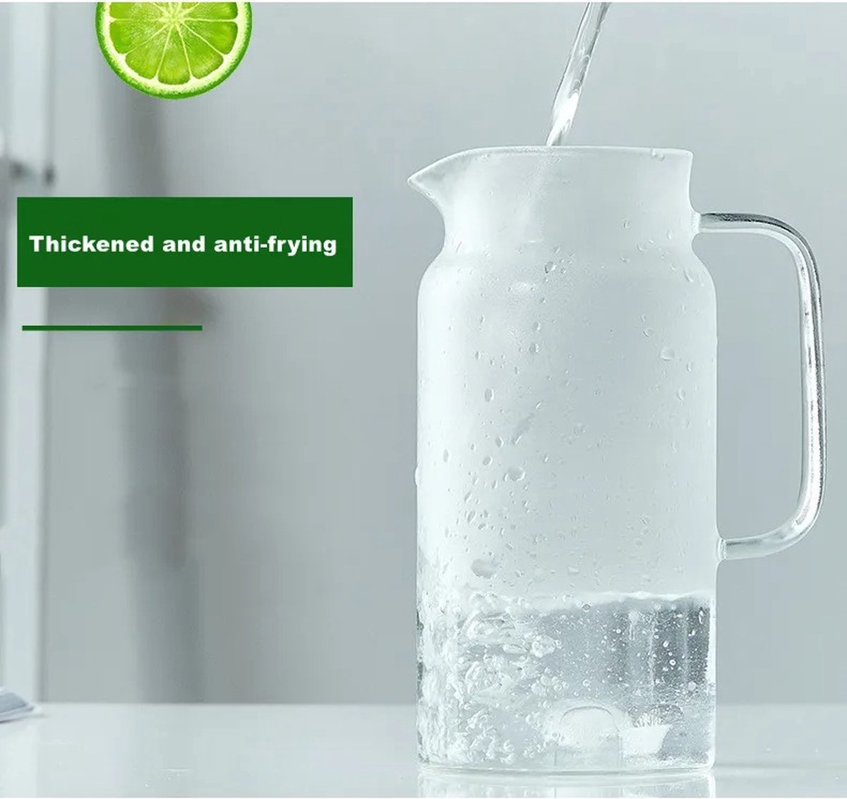 Waterkan van glas met roestvrijstalen deksel, lekvrije koelkastdeur, karaf voor warme of koude dranken