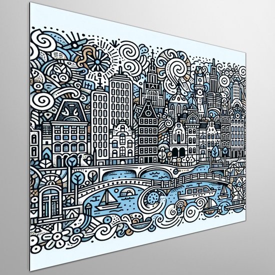 Doodle rotterdam schilderij | Rotterdamse creativiteit en chaos verenigd in Doodle Artwork magie | Kunst - 40x40 centimeter op Dibond | Foto op Dibond
