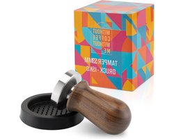 Premium espresso tamper set 53 mm met drukregeling - roestvrij staal - elegant gevormde handgreep echt hout - voor beginners - bijpassende tampermat - koffiestamper