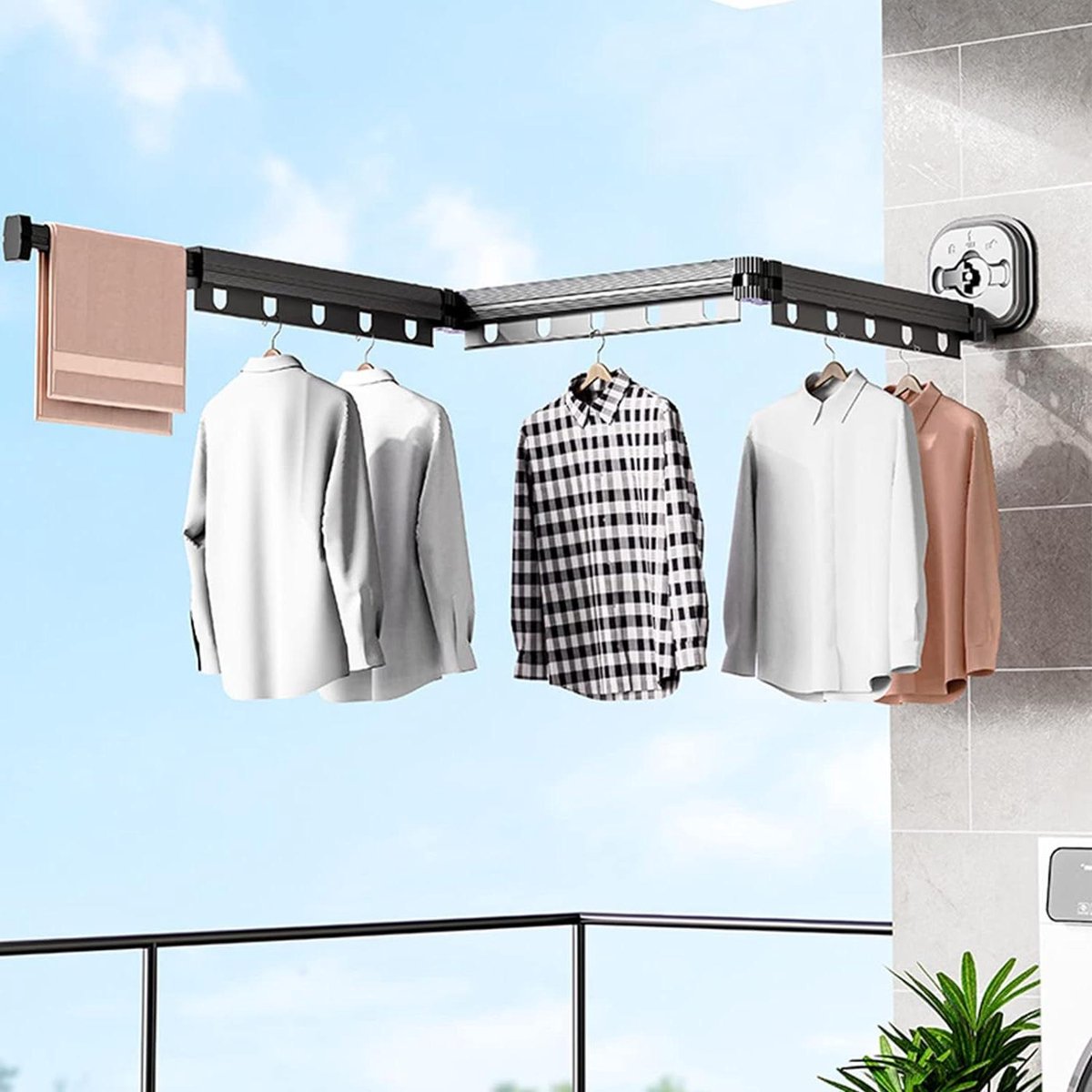Goedkoopste Wandgemonteerde kledingstandaard zuignap aluminium wasrek inschuifbaar 10 haken ruimtebesparend inklapbaar balkon wasruimte