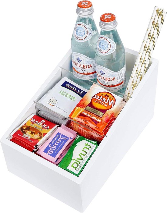 RORPOIR Dubbele Compartimenten Theezakjes Opbergdoos Hotel Thee Container Houten Thee Suiker Koffie Zakjes Houder