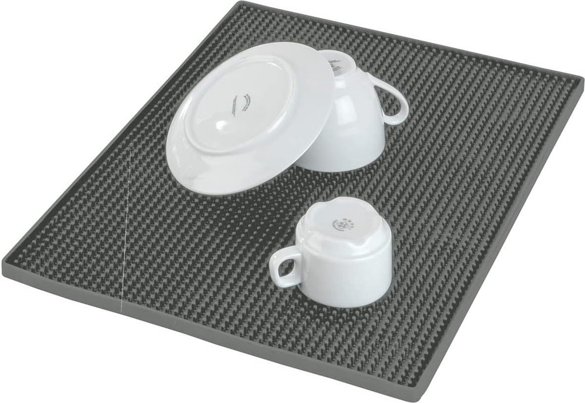 Afdruipmat voor servies - Extra grote rubberen mat met noppenstructuur - Servies en glazen spoelbakmat - Vaatwasmachinebestendig - Grijs - 40 x 30 cm