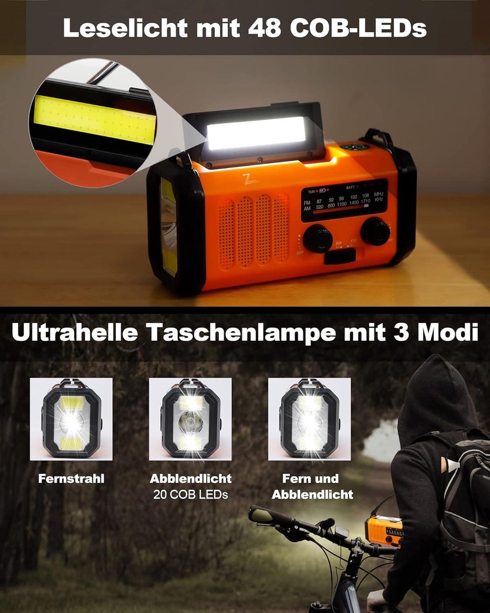 Solar Crank Emergency-Radio - Solar Emergency Radio Hand Crank USB Charging - Weather Radio with Flashlight Lamp Alarm for Outdoor Camping Hiking Survival