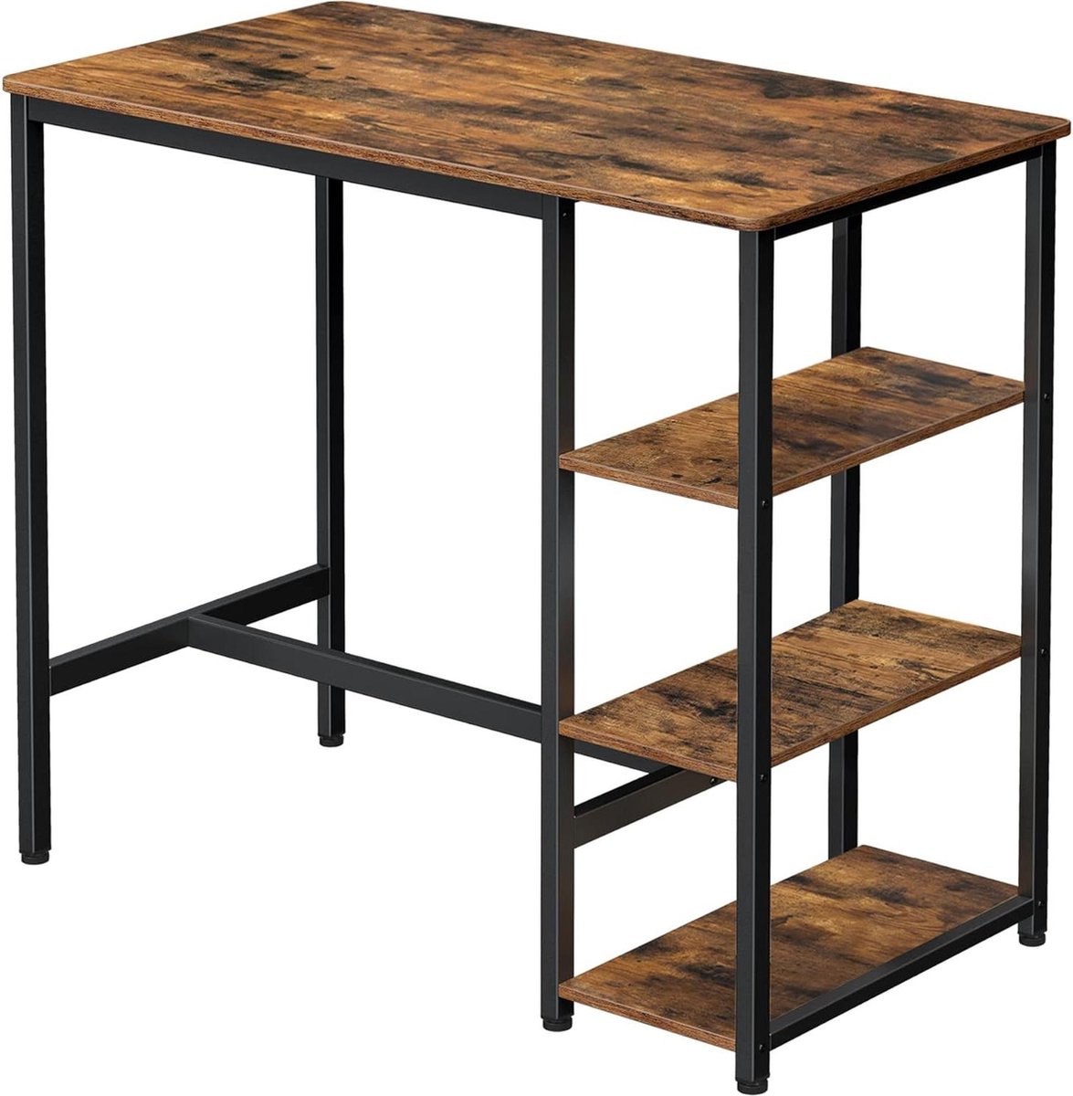 Computertafel met opbergruimte en stalen frame - Industriële stijl - 109 x 60 x 100 cm - Rustiek bruin en zwart - Eenvoudige montage auto tafeltje kind
