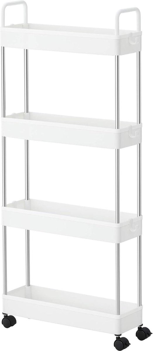 Vier niveaus keukentrolley op wielen met handgrepen en nisplank - 40 x 135 x 93 cm - wit