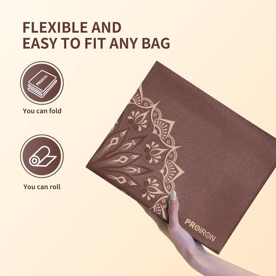 Opvouwbare reisyogamat - antislip en licht - 173 cm x 61 cm x 7 mm - gymmat met tas - bruin Yogamat — afbeelding 5