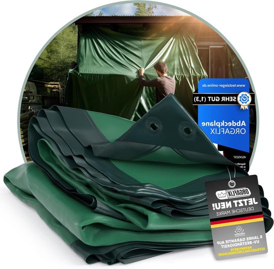 Afdekzeil met Ogen 220 x 310 cm Waterdichte en Uv-Bestendig Zeildoek, Beschermzeil Scheurvast Dubbelzijdig Gecoat Voor Tuinmeubelen, Trampoline, Dak, Auto, Leger Groen